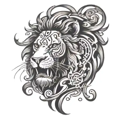 lion with Tibetan script tattoo design idea