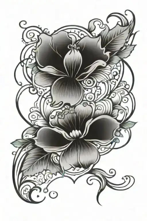 art nouveau floral, symmetrical tattoo design idea