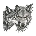 wolfs face split tattoo design idea