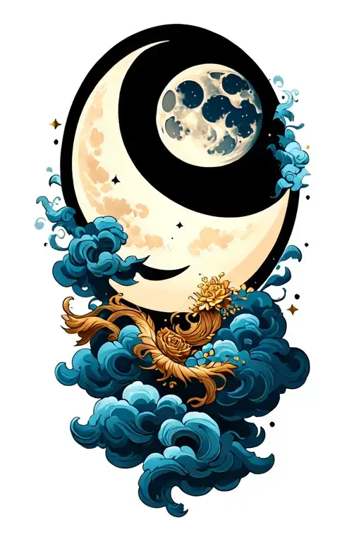 moon and clouds surrounding tattoo design idea
