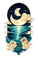 moon and clouds surrounding tattoo design idea