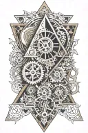 skin ripping in a triangle shape revealing gears inside  tattoo design idea