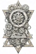 skin ripping in a triangle shape revealing gears inside  tattoo design idea