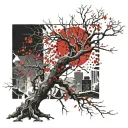 dead tree with new growth tattoo design idea