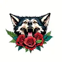 wolf howling with skulls and roses intertwined tattoo design idea