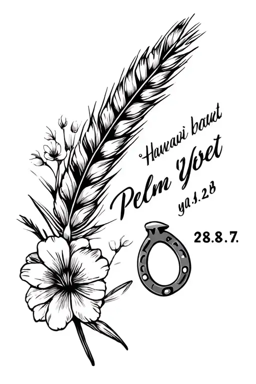"Psalm 28.7" western style tooling with wheat pieces abd hawaiian flowers incorporated into design. eagle feather and horse shoe also tattoo design idea