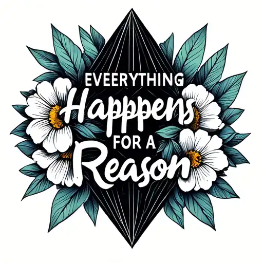 flowers with words"everything happens for a reason" tattoo design idea