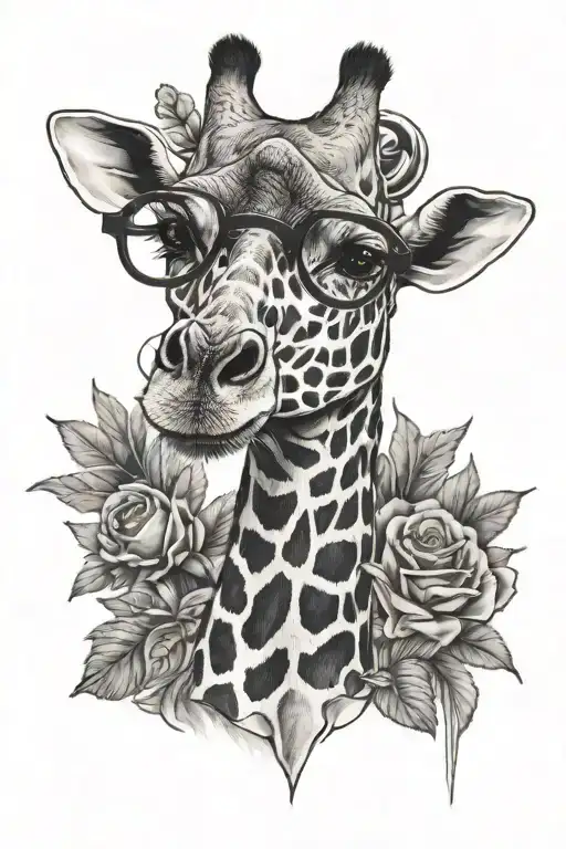 giraffe wears glasses nose piercing tattoo design idea