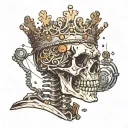 a skeleton with a crown that eats microcontrollers, 2d esk radio components are scattered on the table tattoo design idea