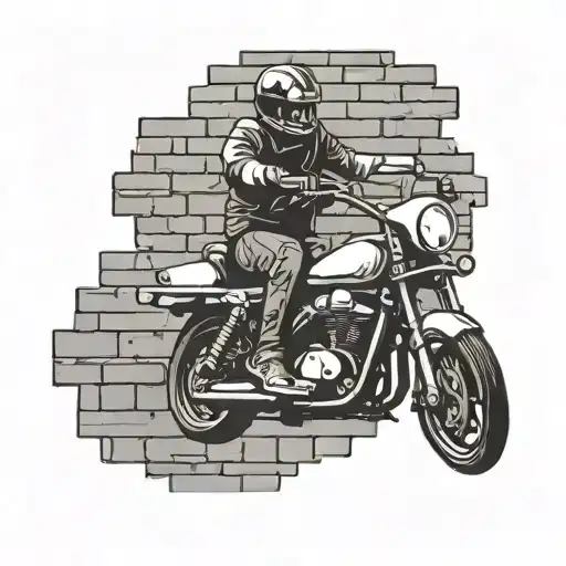 motorcycle going through a brick wall tattoo design idea