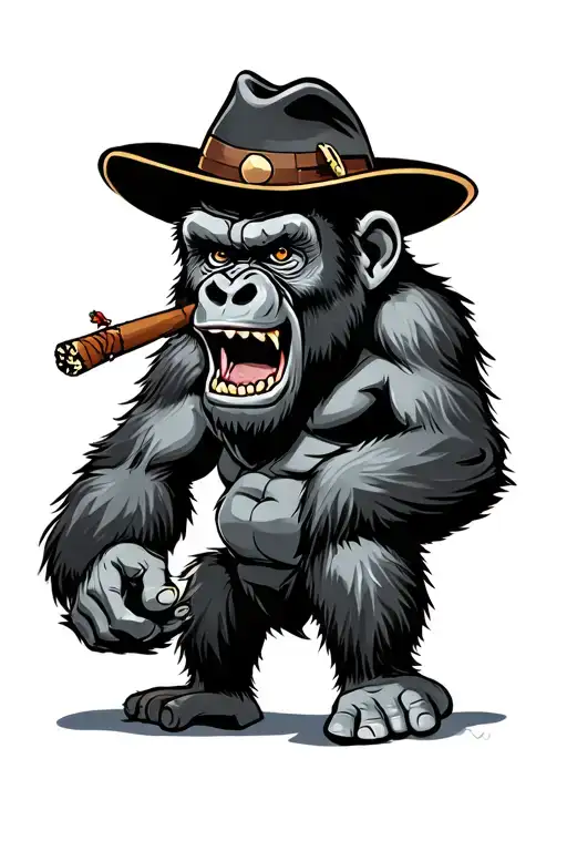 snarling gorilla with cigar and hat tattoo design idea