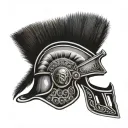 gladiator helmet adorned with symbols roman coliseum weapons of ancient rome tattoo design idea