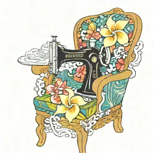 sewing machine hawaii  cocktail wave plumeria cushions chair tattoo design idea