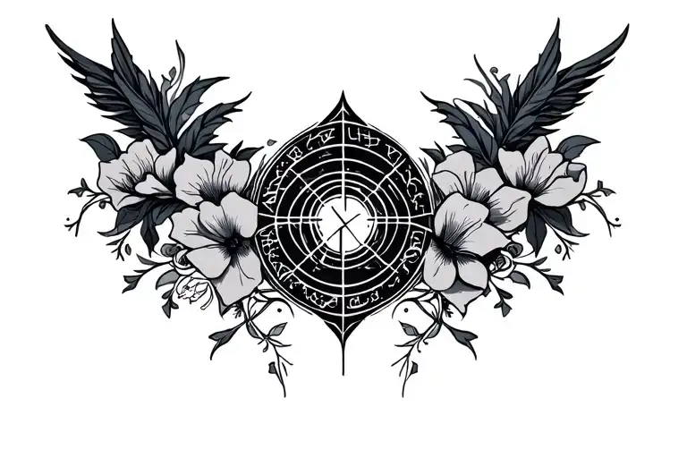 Destiny with runes and flowers tattoo design idea