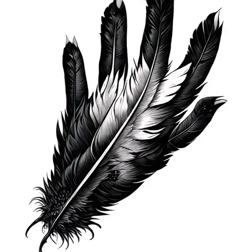 crow feathers fading away on fingures from lower fingure the middle of hand tattoo design idea