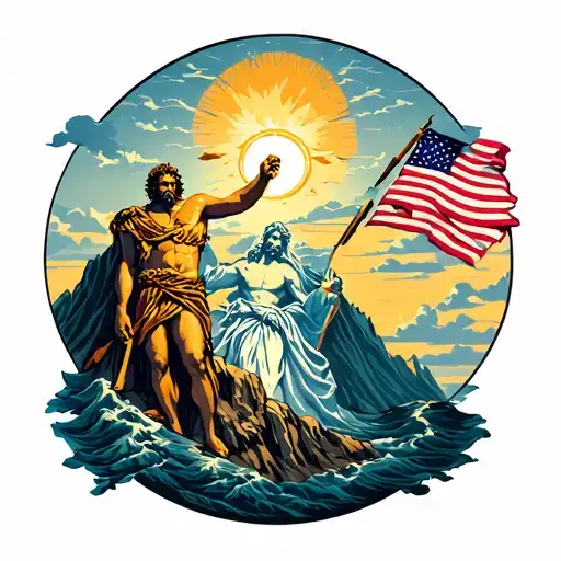 Mount of Olympus with Zeus Poseidon and Ades tattoo design idea