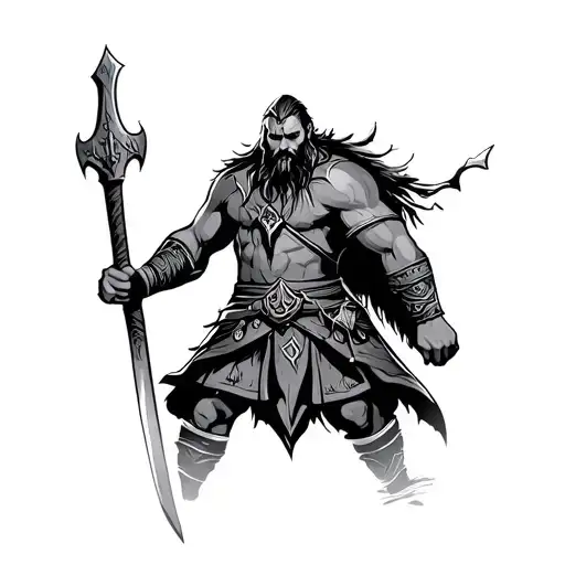 viking warrior wielding tattoo design idea