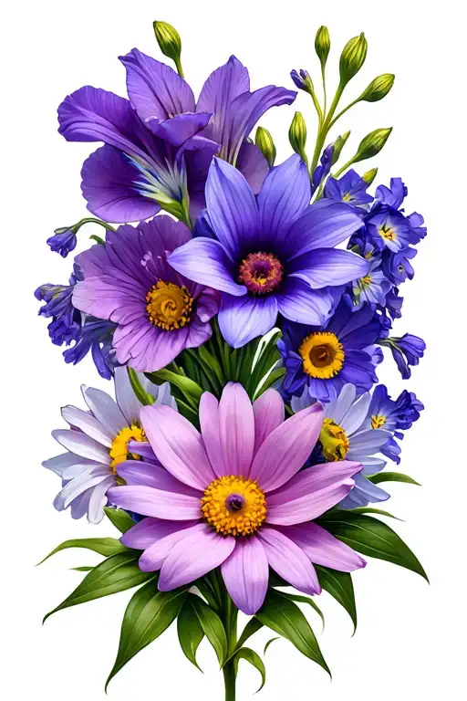 1 Violet,1 Daffodil, 2 Daisy, 2 Larkspur, 1 Gladiolus,1 Aster tattoo tattoo design idea