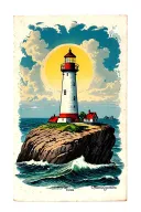 lighthouse on a rock framed tattoo design idea