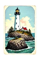 lighthouse on a rock framed tattoo design idea