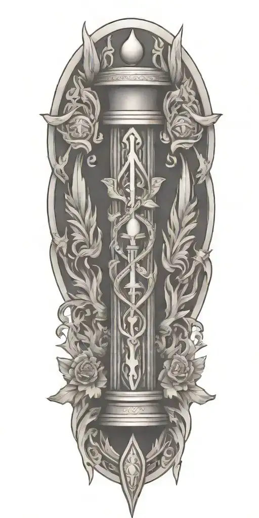 hebrew pillar of fire, jewish pillar of cloud, legal motif of scales of justice, torah, tefillin, tattoo design idea