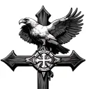 Christian cross with Maltese firefighting emblem and eagle perched on the cross tattoo design idea