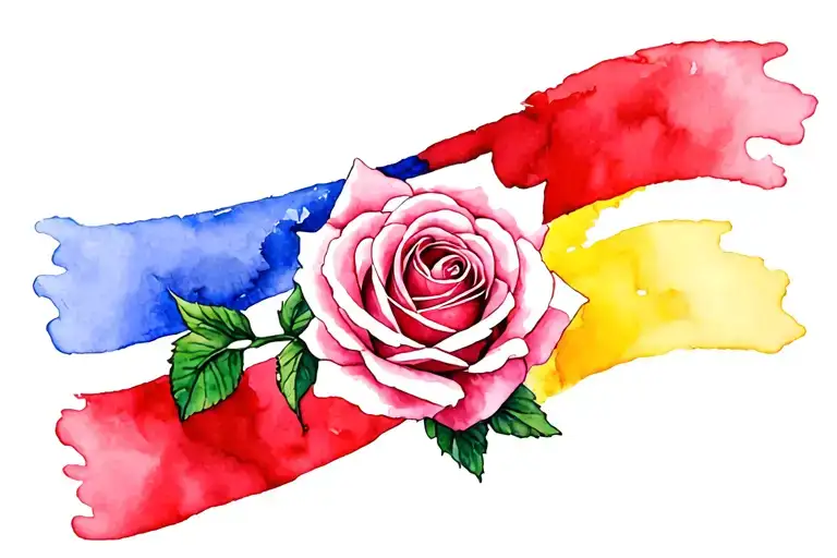 pink rose intertwined romanian flag tattoo design idea