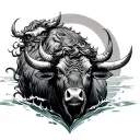saint owa transforminging into a water buffalo with wind  tattoo design idea