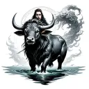 saint owa transforminging into a water buffalo with wind  tattoo design idea