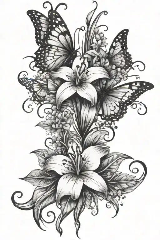 the word blessed vertical on my forarm with lilly wrapped with butterflies and sparkles  tattoo design idea