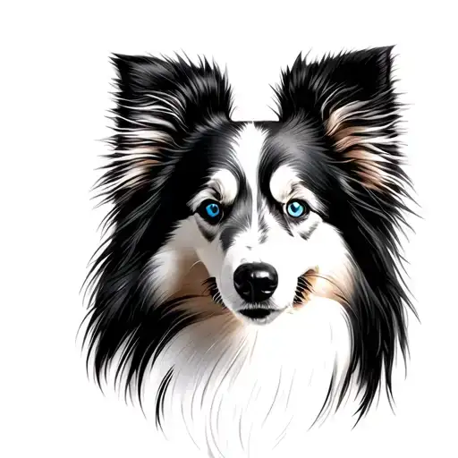 white and black sheltie with blue eyes tattoo design idea