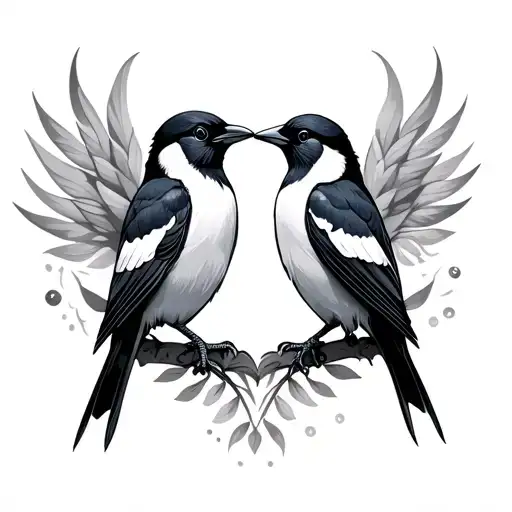 2 magpies facing each other tattoo design idea