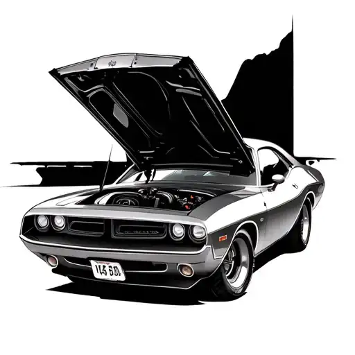 mopar enthusiast who owns a 1973 dodge challenger muscle car tattoo design idea