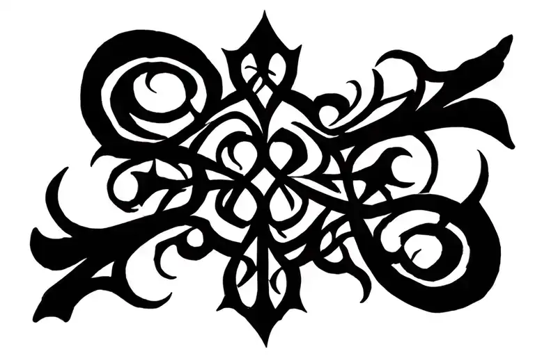 Elegant tattoo sketch: a vertically stretched gothic cross, drawn with fine ornamental lines and delicate wrought-iron tattoo design idea