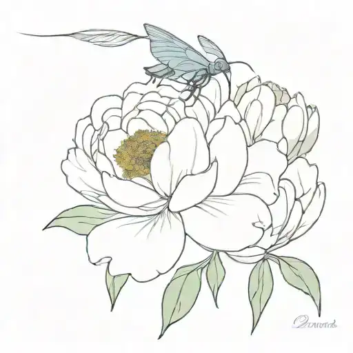 colored a delicate tattoo with peonies and a moth that is above the flower tattoo design idea
