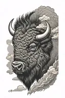 bison facing storm clouds tattoo design idea