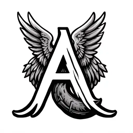 Letter A, Horse hoof, viking wings tattoo design idea