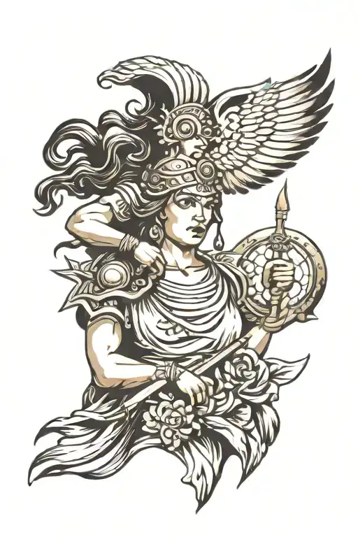 Goddess Athena fights tattoo design idea