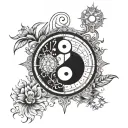 number 14 in compass with yin yang   tattoo design idea