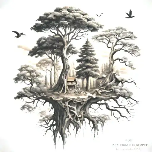 tree forest with animals and nature tattoo design tattoo design idea