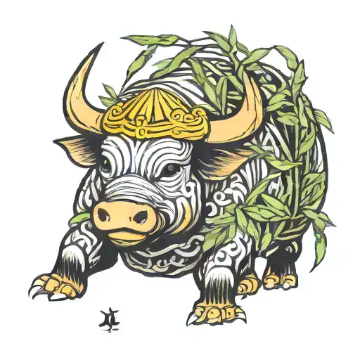 ox with bamboo surronded by bamboo representing vietnam  tattoo design idea