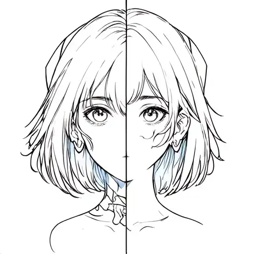 anime girl split face design angel and demon tattoo design idea
