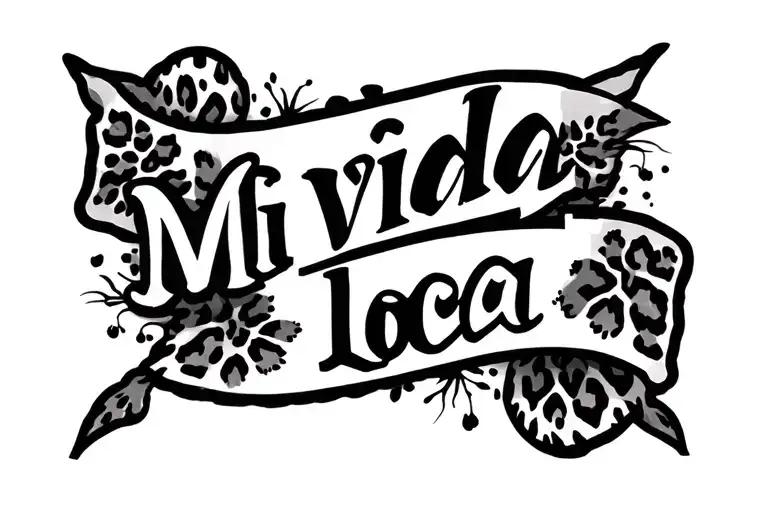 Make a inside forearm tattoo that says “mi vida loca” with leopard print behind it tattoo design idea