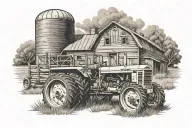 tractor with barn and feilds tattoo design idea