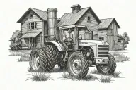 tractor with barn and feilds tattoo design idea