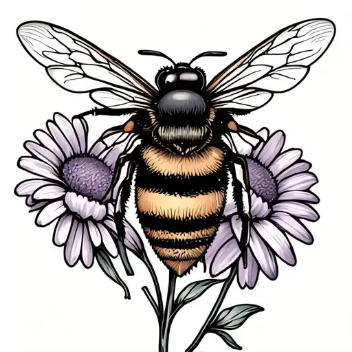 bee, heart, viola and daisy flower tattoo design idea