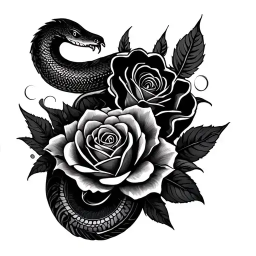 Aztec serpent and rose in the back  tattoo design idea