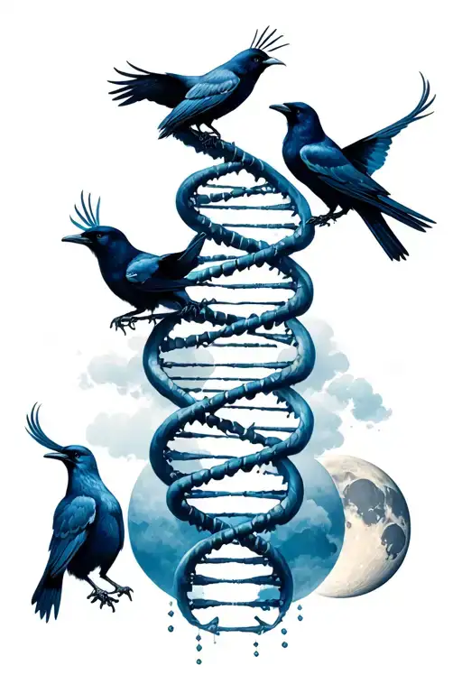 dna helix with crows moon phases and taurus zodiac sign tattoo design idea