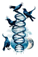 dna helix with crows moon phases and taurus zodiac sign tattoo design idea