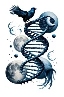 dna helix with crows moon phases and taurus zodiac sign tattoo design idea